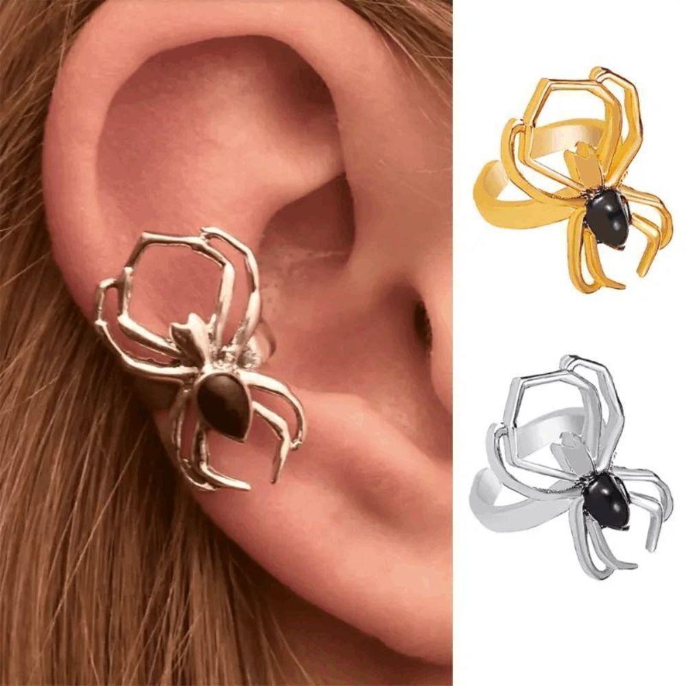 Gothic Halloween Spider Diamond White Gold Plated Ear Cuff
